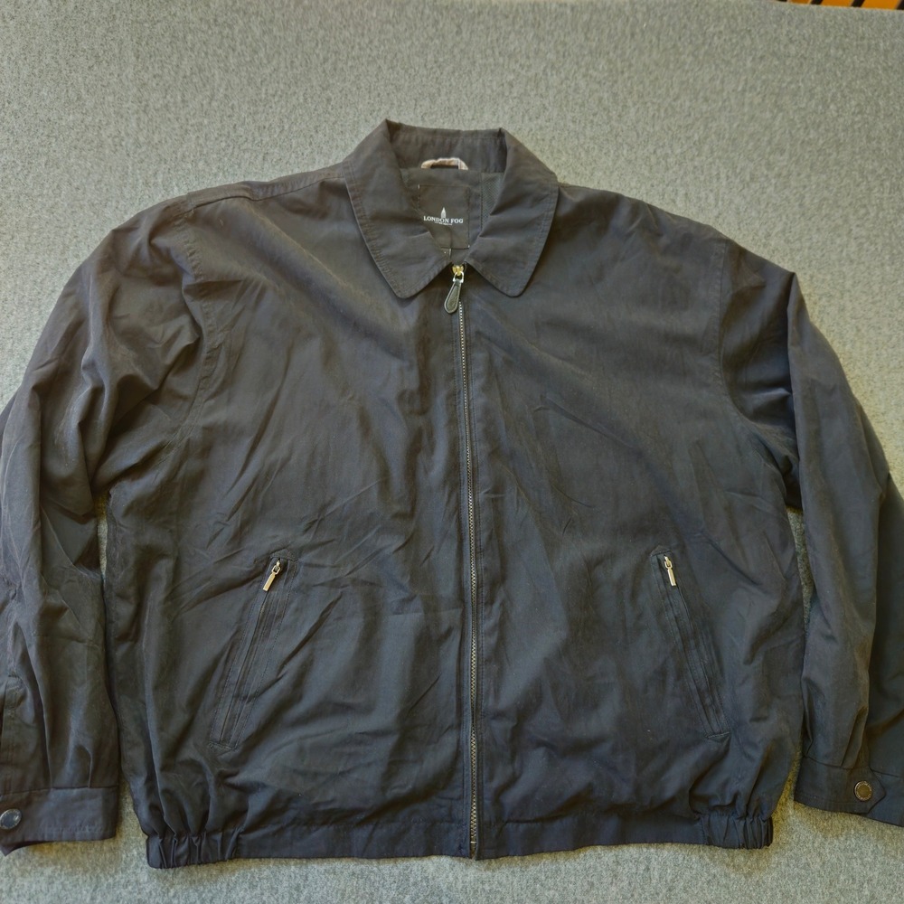 London Fog Black Zip Windbreaker Harrington Jacket XXL Lightweight Outerwear